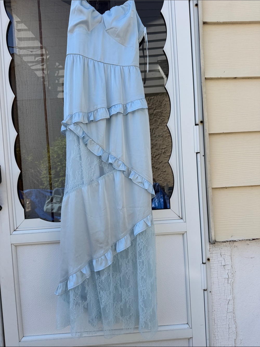 Francesca's Collections Light Blue Ruffle Lace Maxi Dress